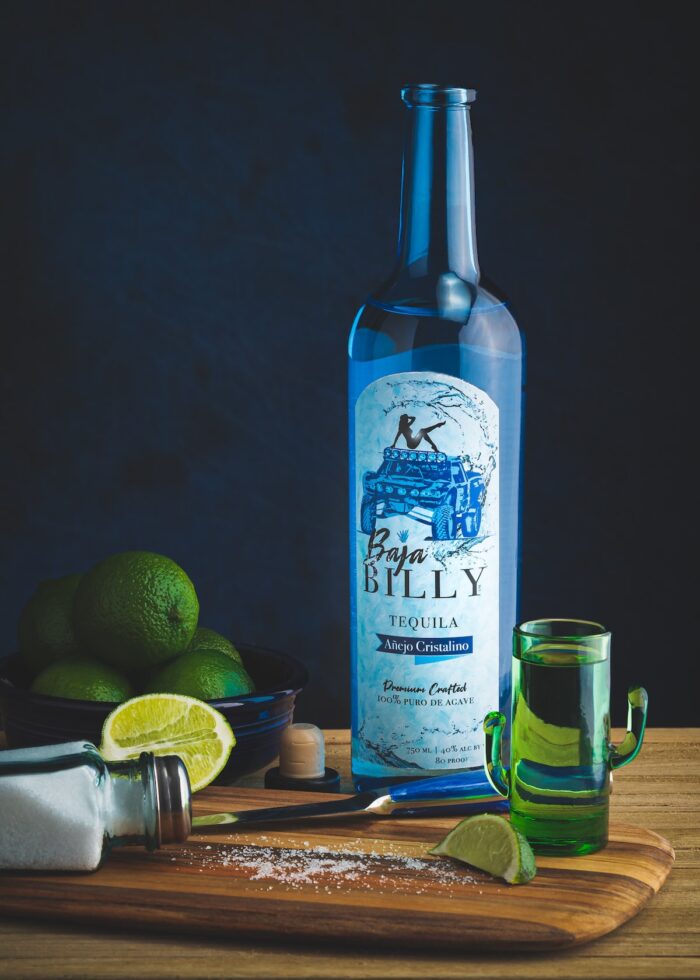 Baja Billy Anejo Cristalino Tequila With Lime and Salt